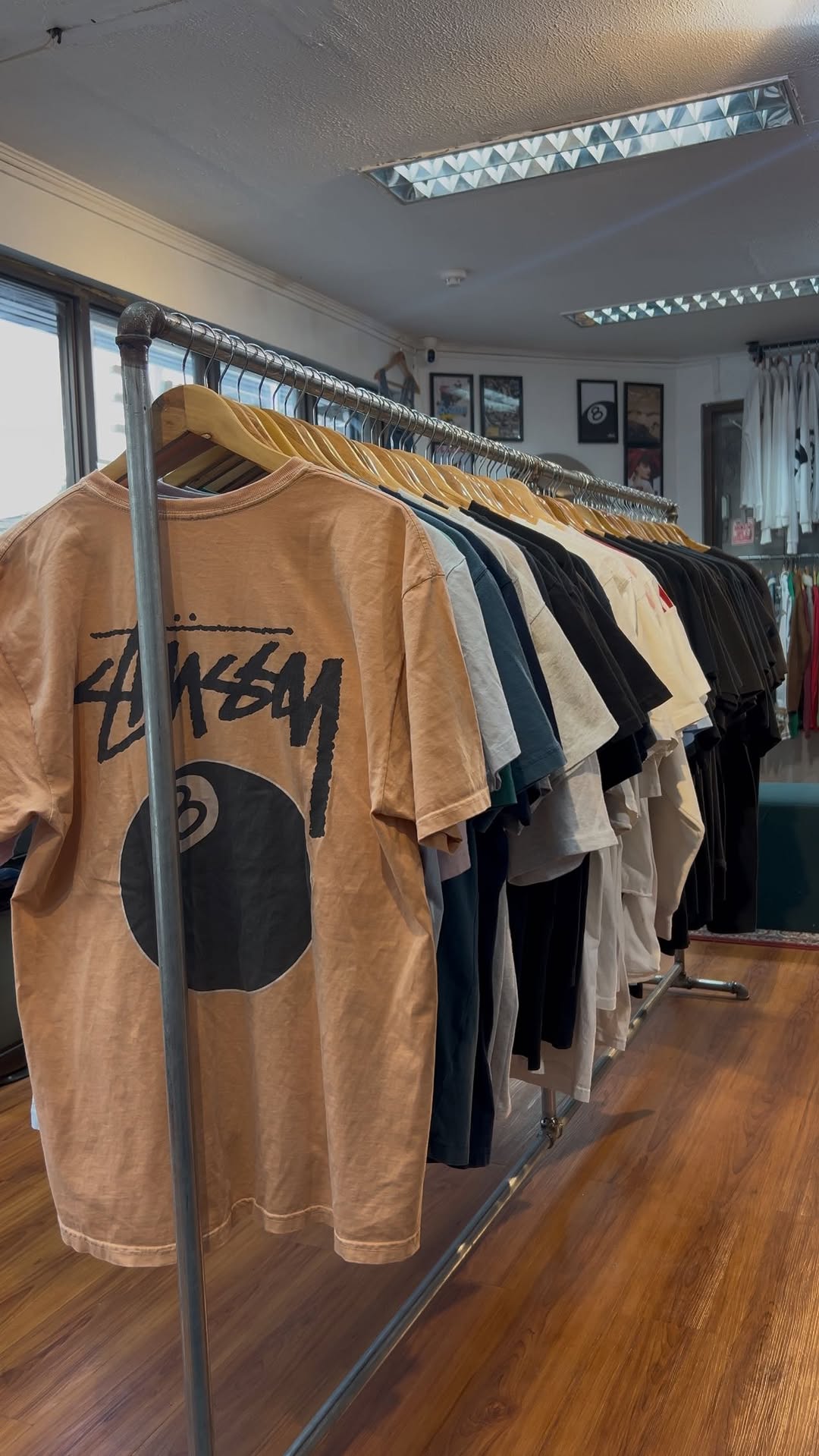 Y2K Vintage clothing rack — Stussy 8-ball and vintage streetwear